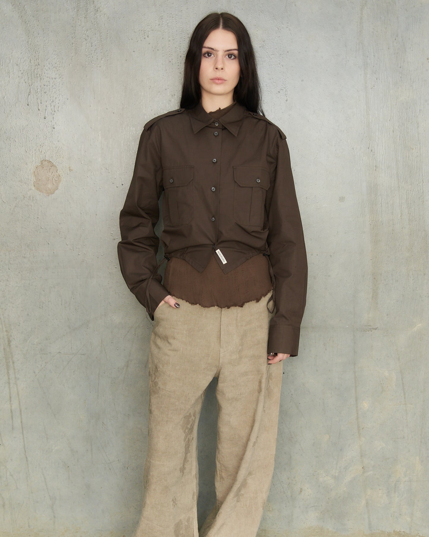 Cacao Brown Cropped Utility Shirt