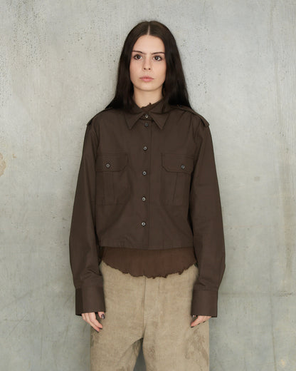 Cacao Brown Cropped Utility Shirt