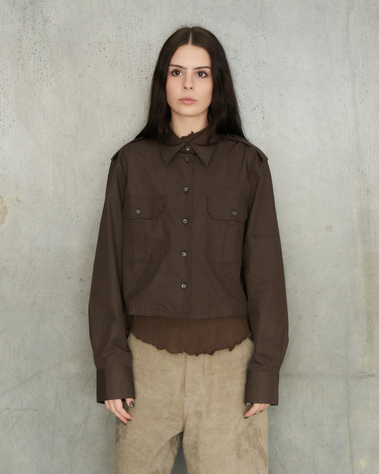 Cacao Brown Cropped Utility Shirt
