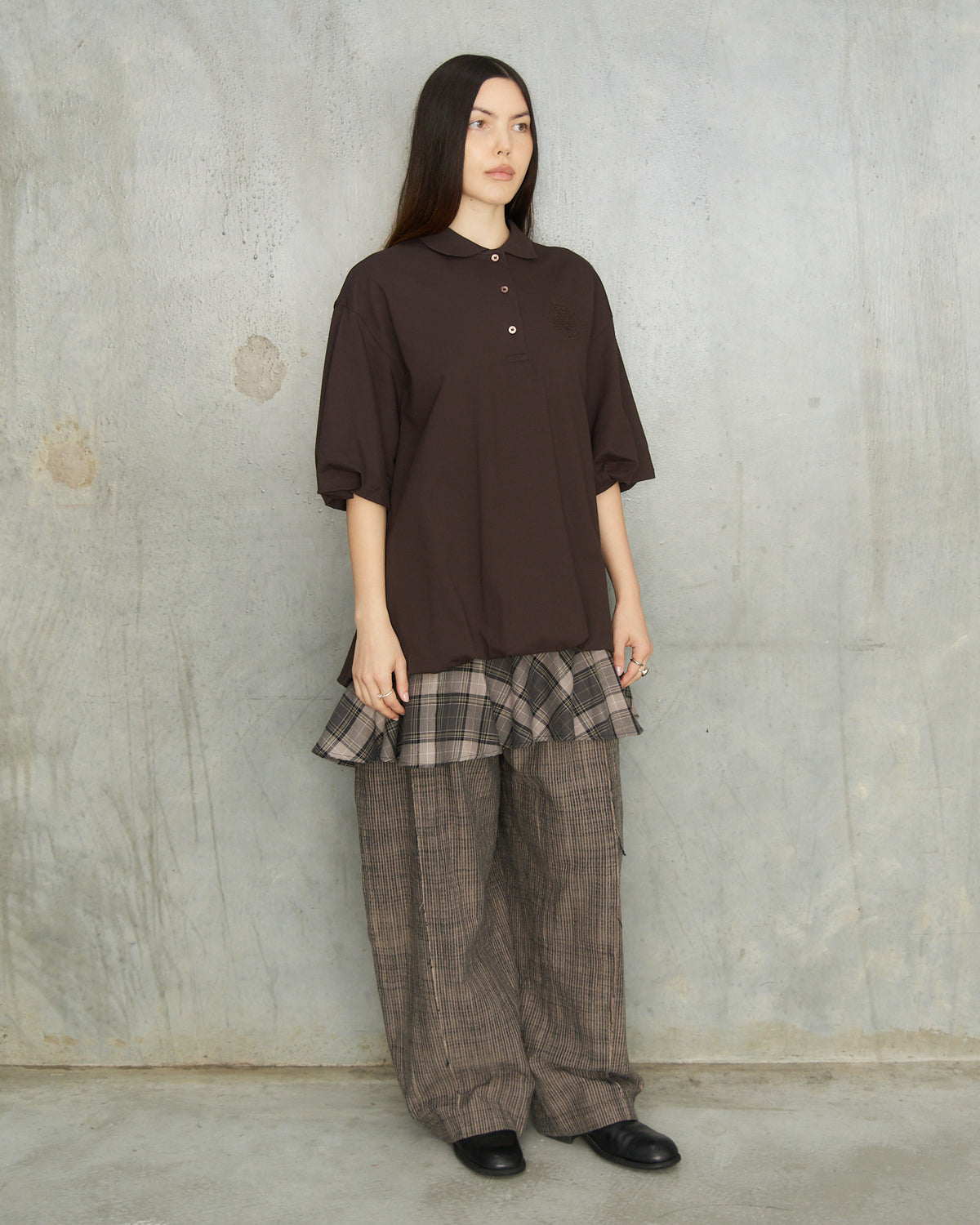 Dark Brown Tartan Layered Dress