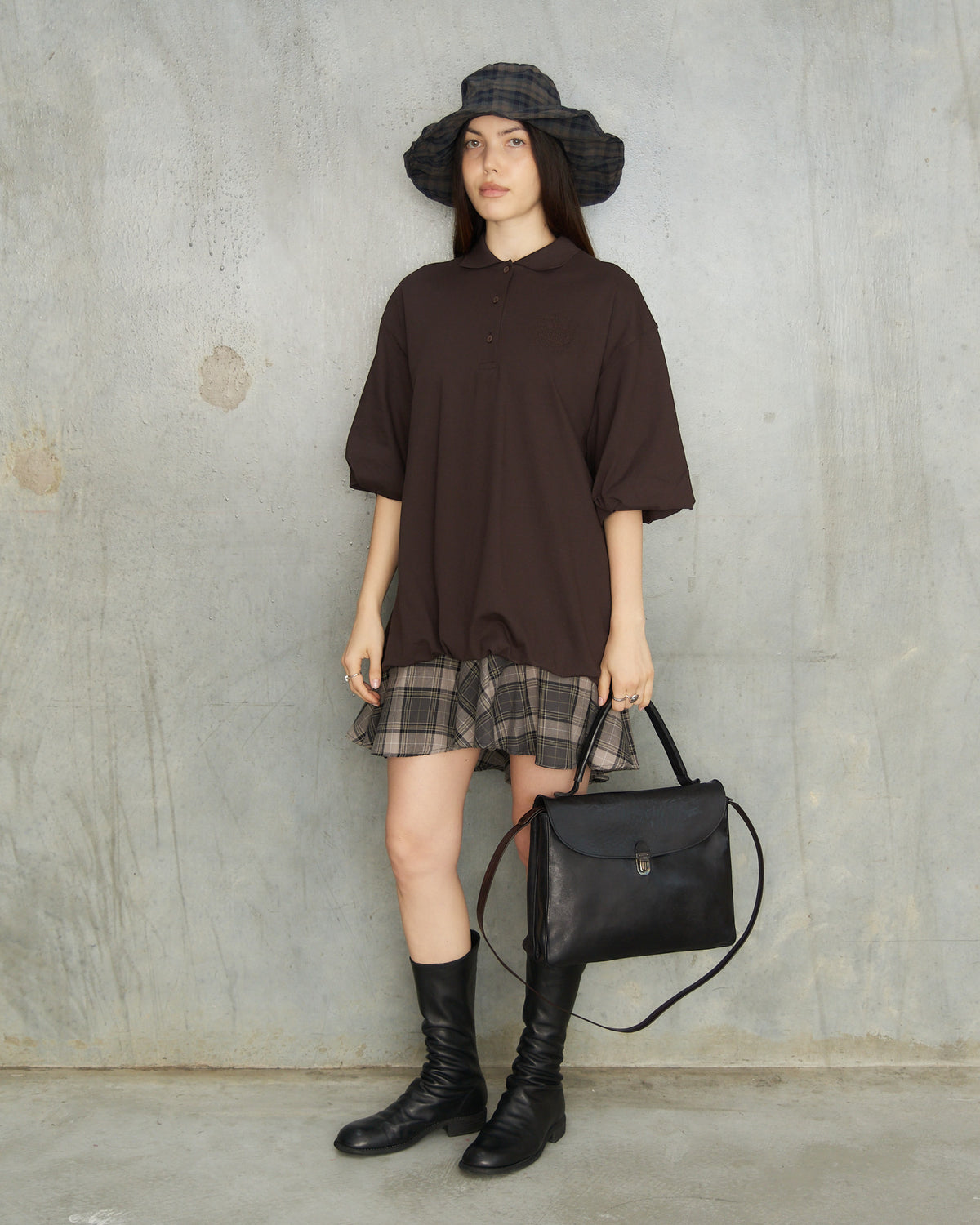 Dark Brown Tartan Layered Dress