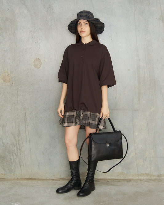 Dark Brown Tartan Layered Dress