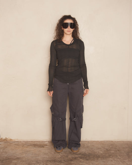 Charcoal Grey Straight Cargo Trousers