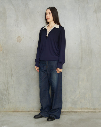 Dark Blue 1981 Leather Pocket Jeans