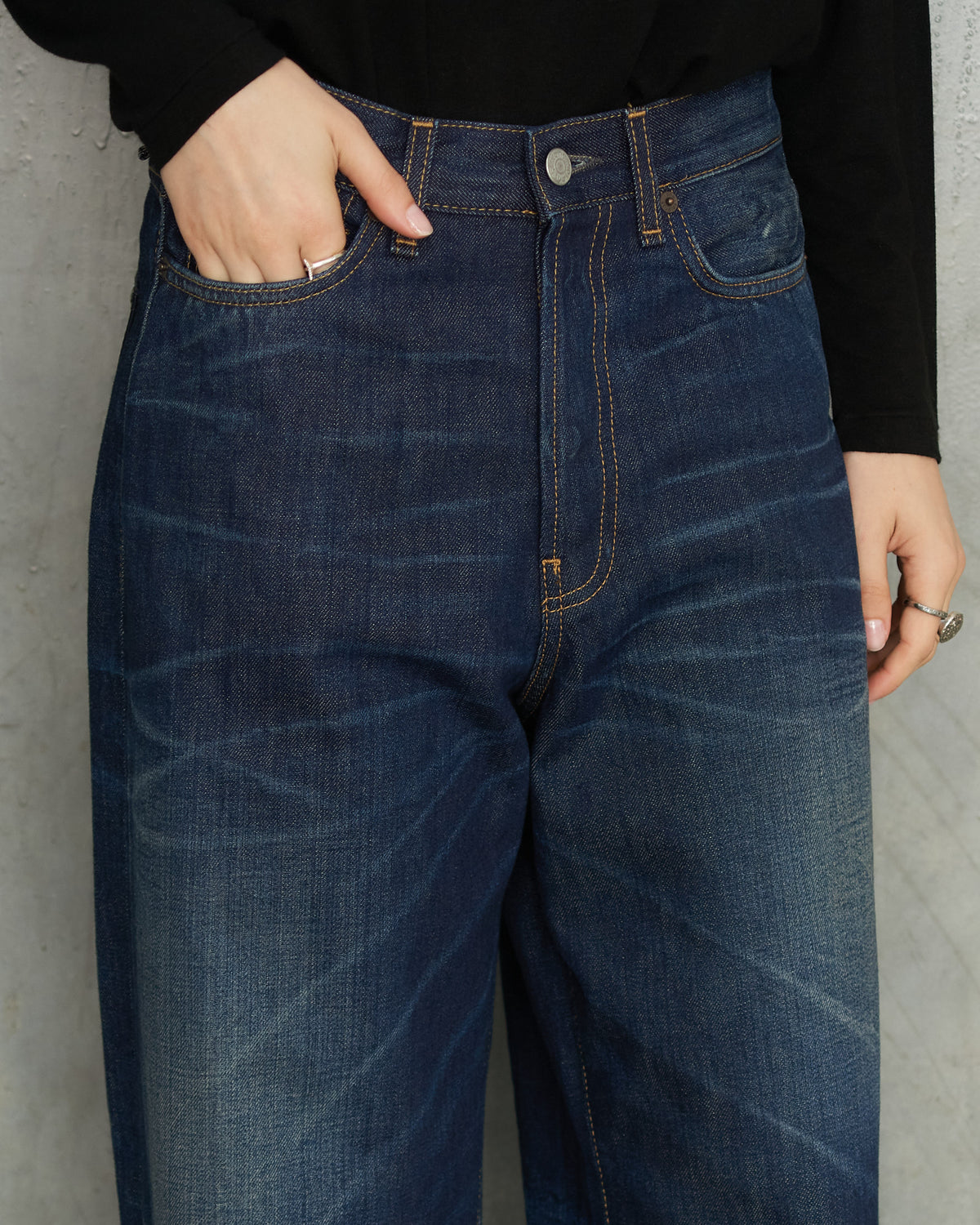 Dark Blue 1981 Leather Pocket Jeans