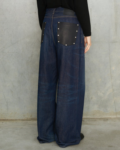 Dark Blue 1981 Leather Pocket Jeans