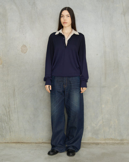 Dark Blue 1981 Leather Pocket Jeans