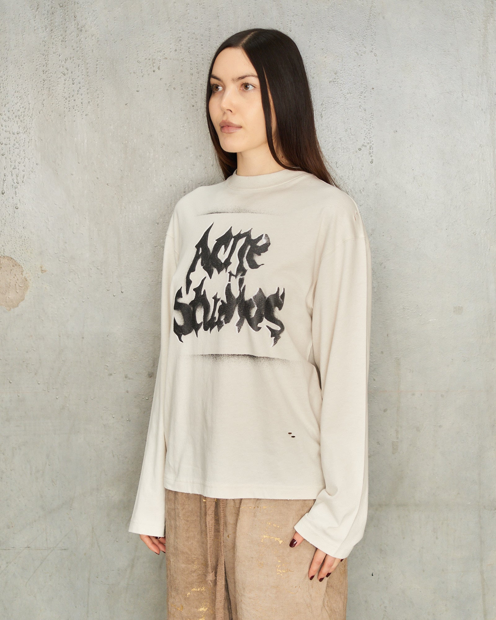 Acne Studios Dusty White Print Long Sleeve Tee White CL0444