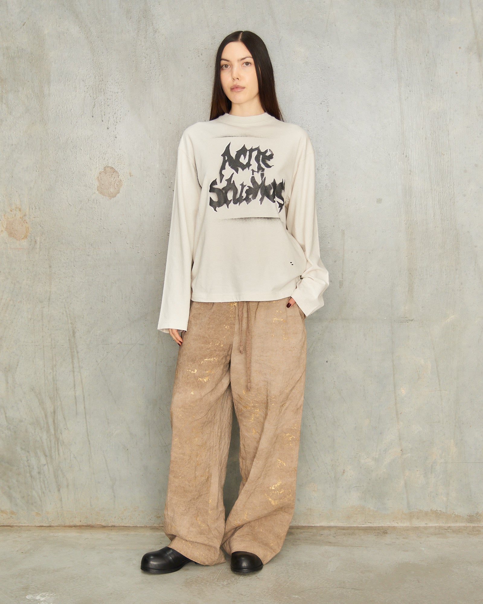 Acne Studios Dusty White Print Long Sleeve Tee White CL0444