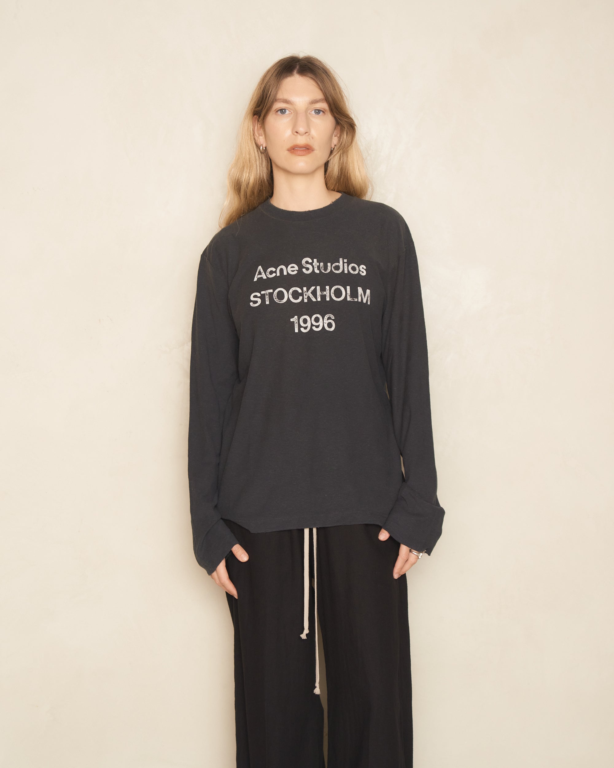 Acne Studios Faded Black Stockholm Long Sleeve T Shirt CL0197 Acne Studios Faded Black Stockholm Long Sleeve T Shirt CL0197