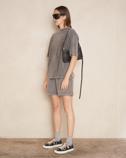 Faded Black Cotton Shorts