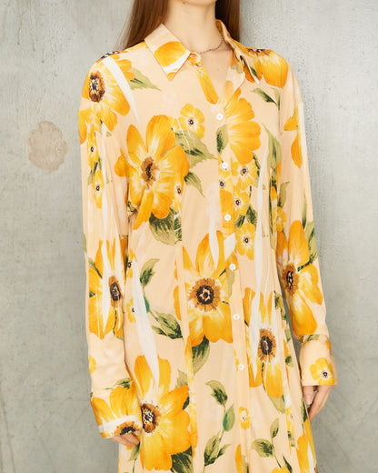 Orange Floral Button Up Dress