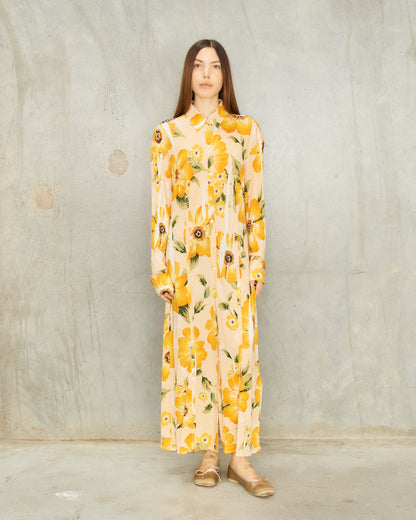 Orange Floral Button Up Dress