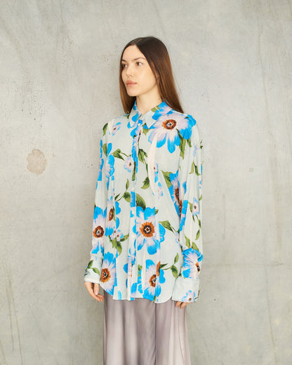 Blue Floral Collared Shirt
