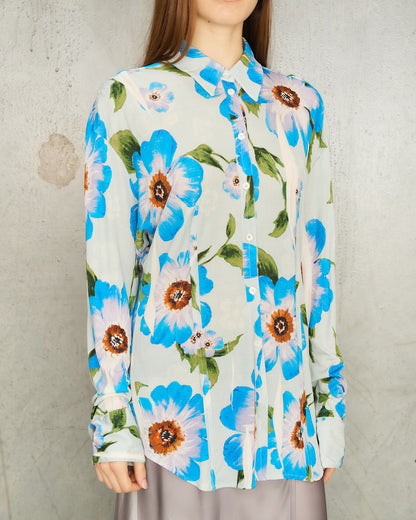 Blue Floral Collared Shirt