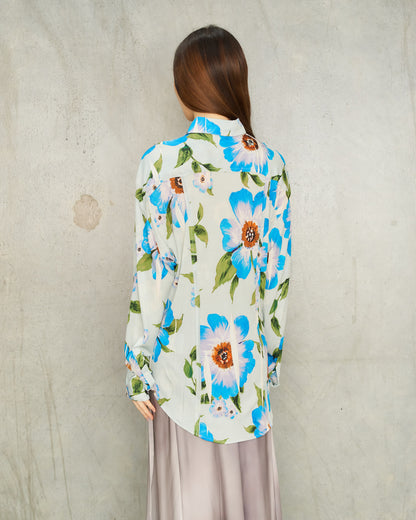 Blue Floral Collared Shirt