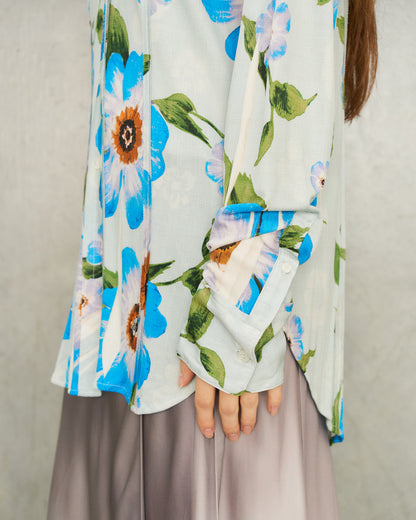 Blue Floral Collared Shirt