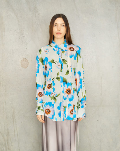 Blue Floral Collared Shirt