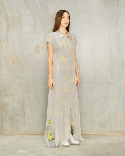 Grey Yellow Floral Shirt Dress