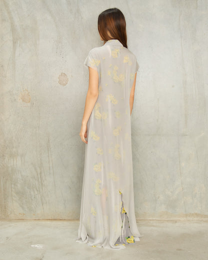 Grey Yellow Floral Shirt Dress