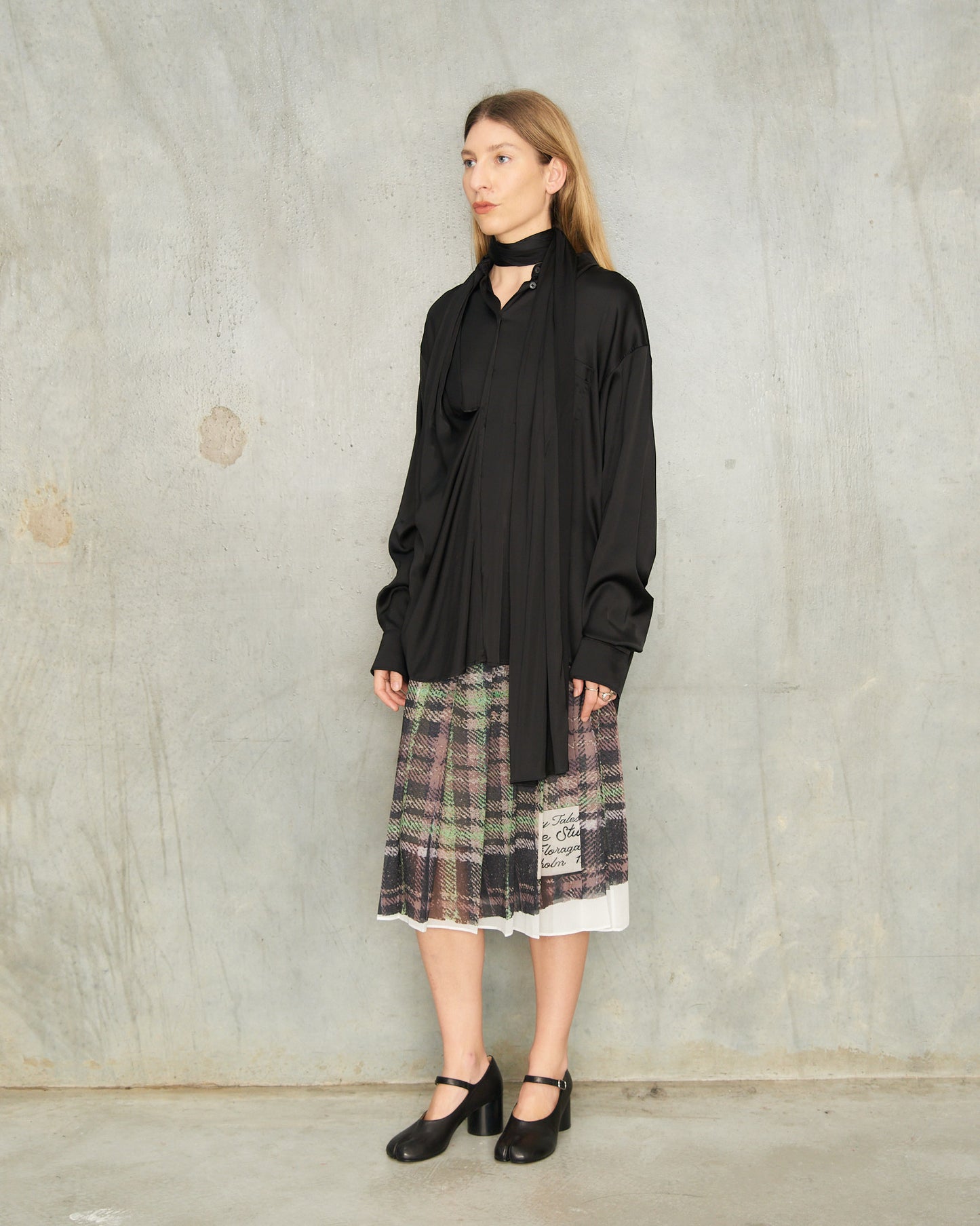 Green Pleated Check Skirt