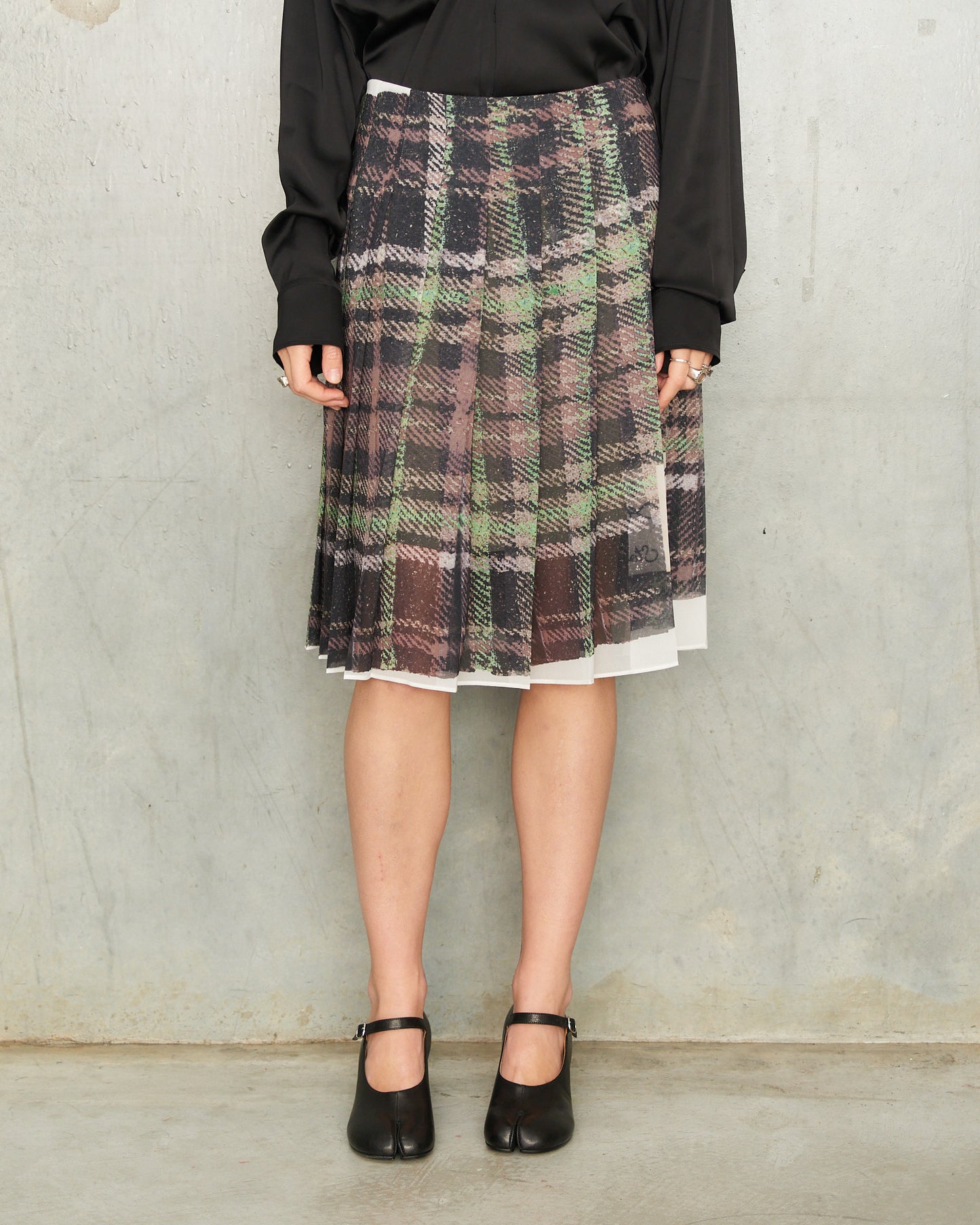 Green Pleated Check Skirt