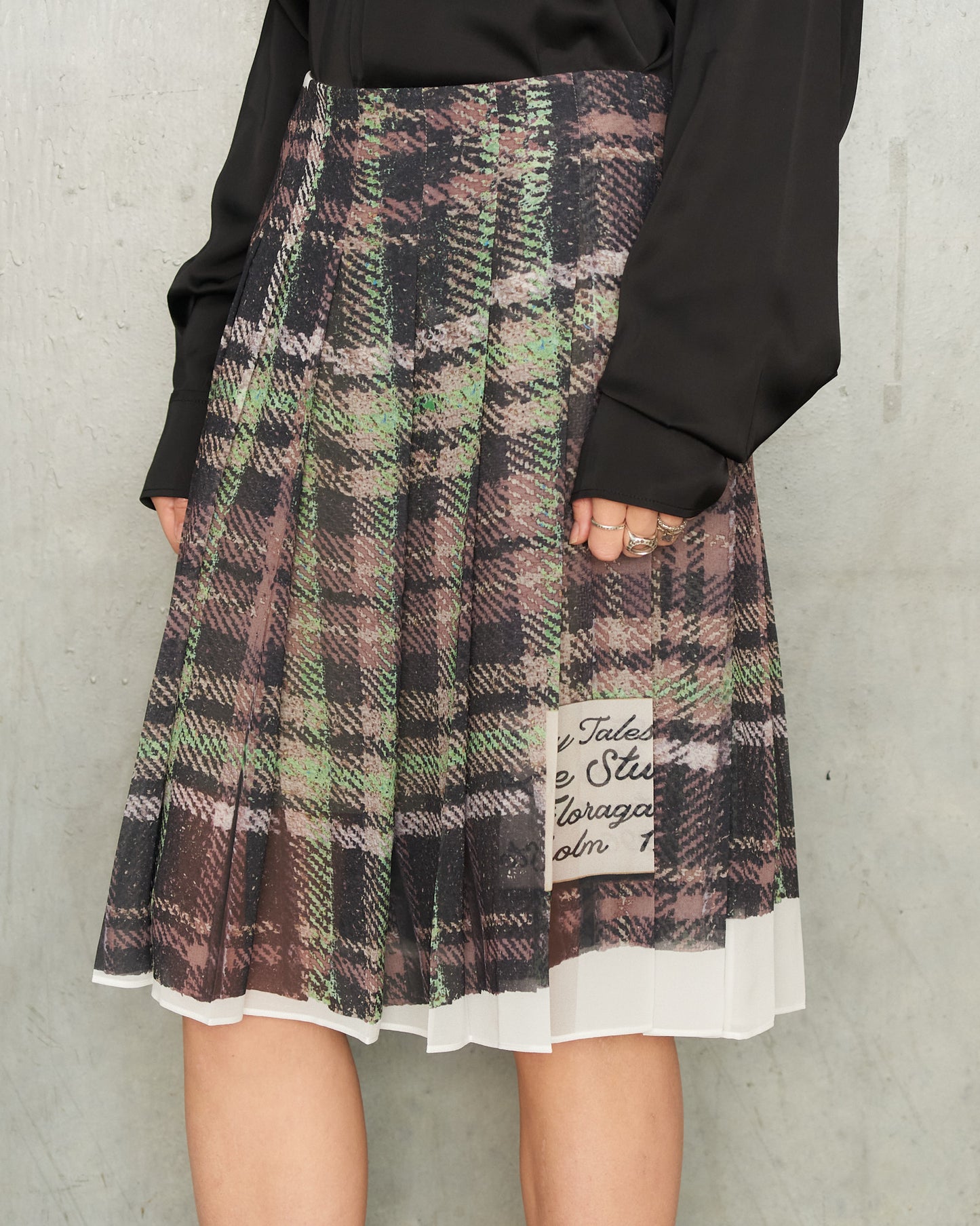 Green Pleated Check Skirt