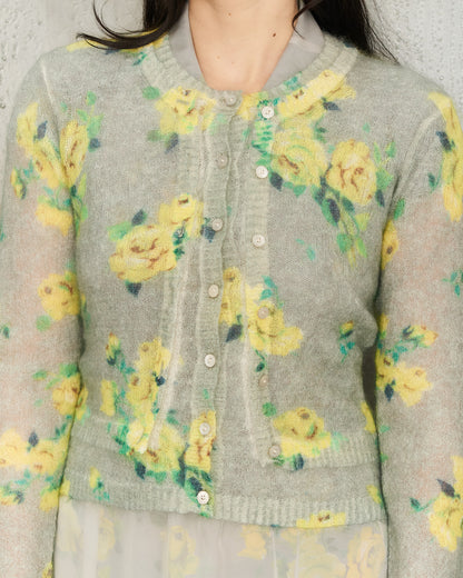 Grey Floral Knit Cardigan