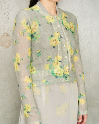 Grey Floral Knit Cardigan