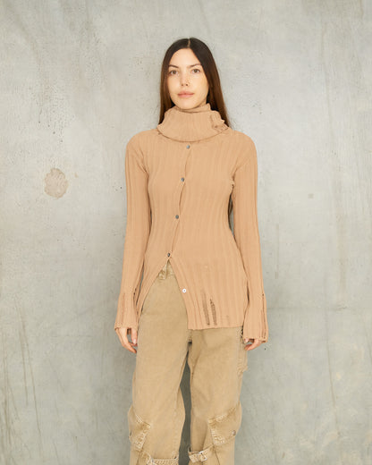 Dark Beige Knit Cardigan