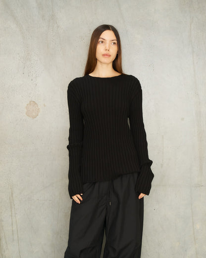 Black Knit Ribbed Sweater