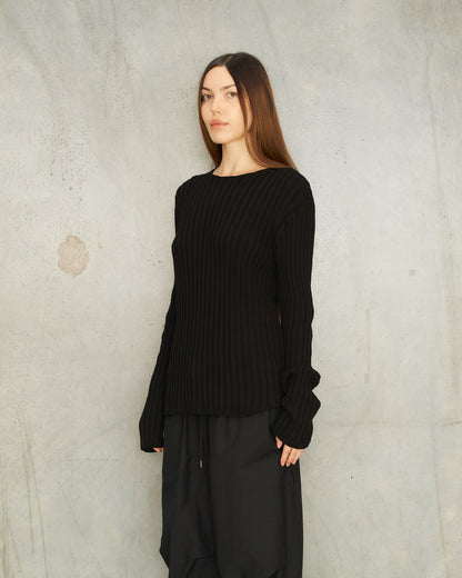 Black Knit Ribbed Sweater