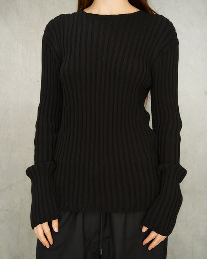 Black Knit Ribbed Sweater