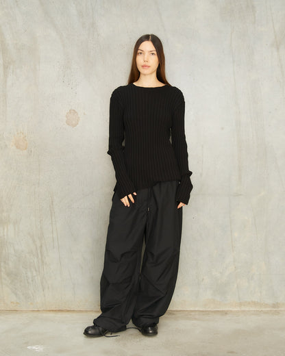Black Knit Ribbed Sweater