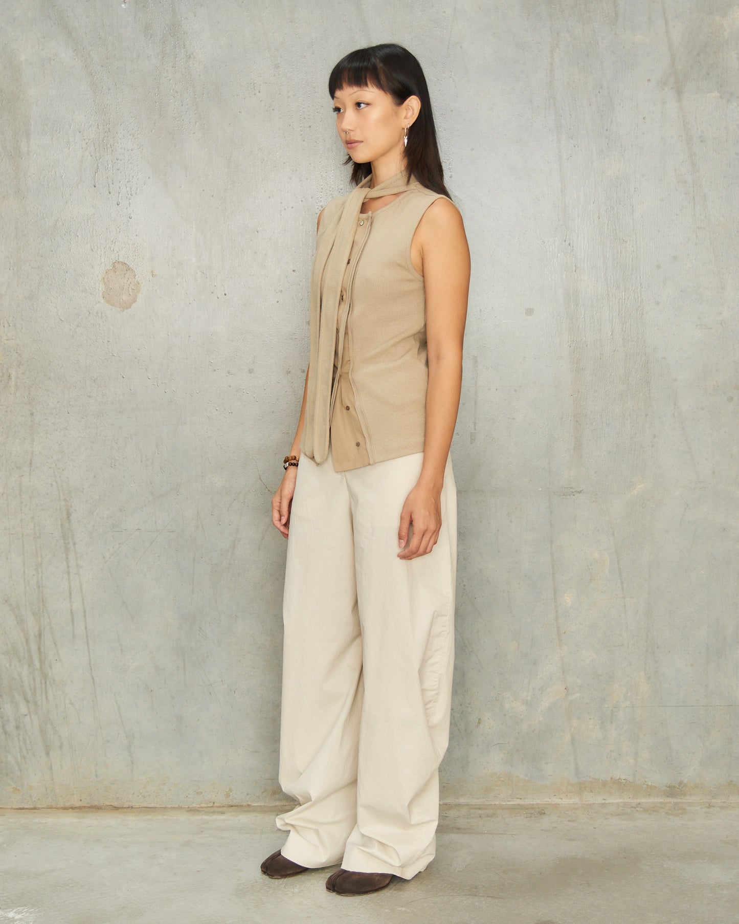 Light Beige Barrel Twill Trousers