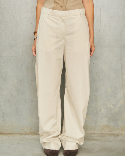 Light Beige Barrel Twill Trousers