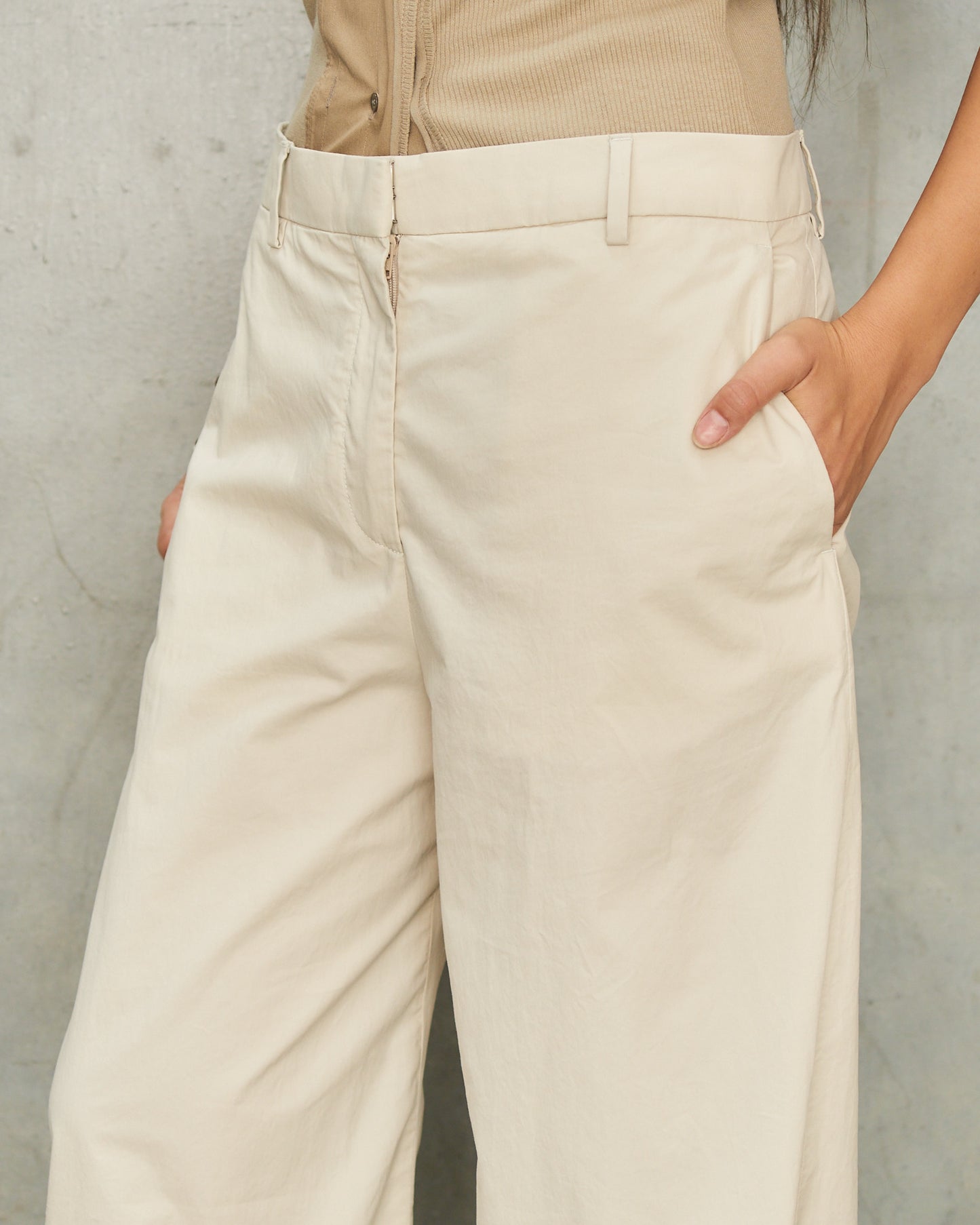 Light Beige Barrel Twill Trousers
