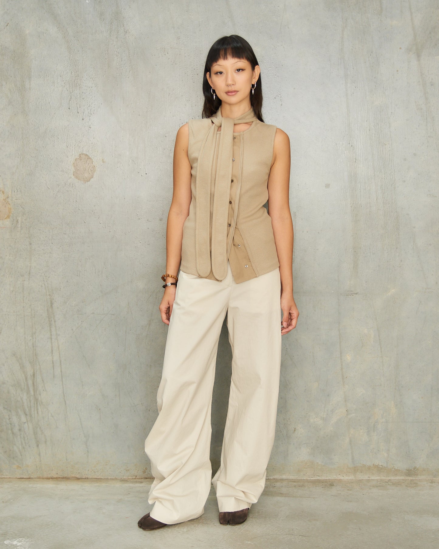 Light Beige Barrel Twill Trousers