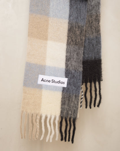 Blue Mohair Checked Scarf