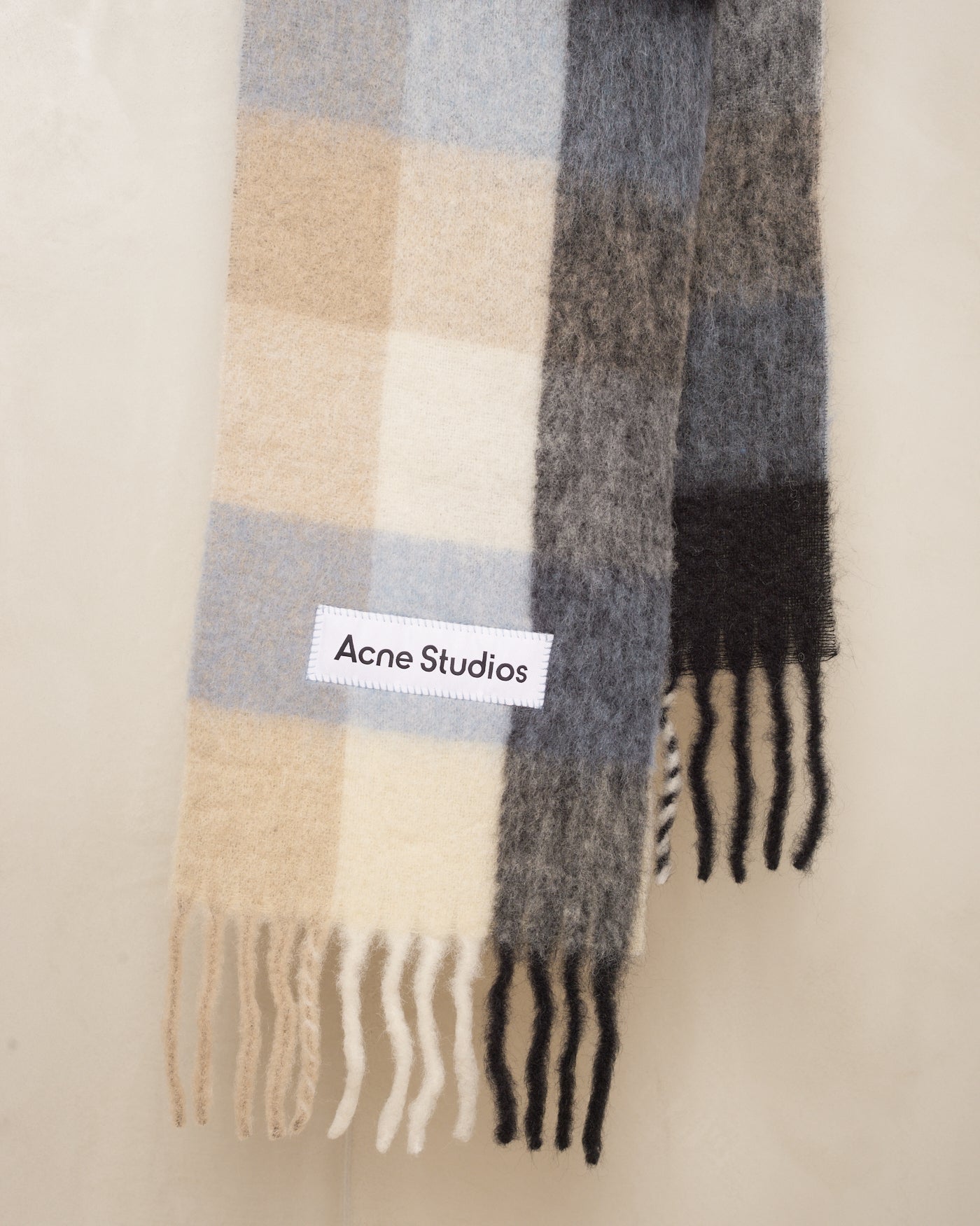 Blue Mohair Checked Scarf