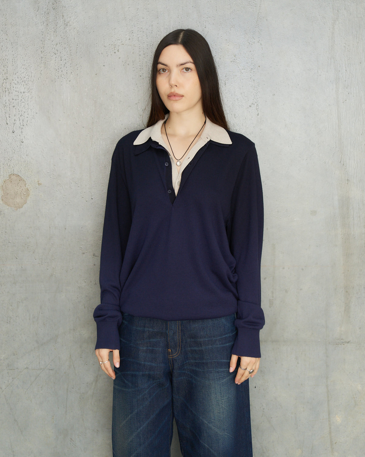 Navy Beige Rugby Sweater