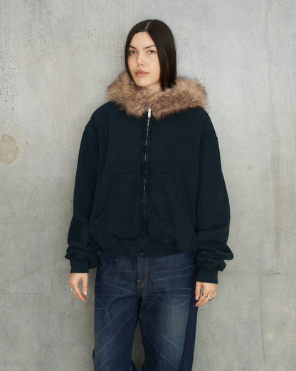 Dark Navy Fur Collar Zip Hoodie