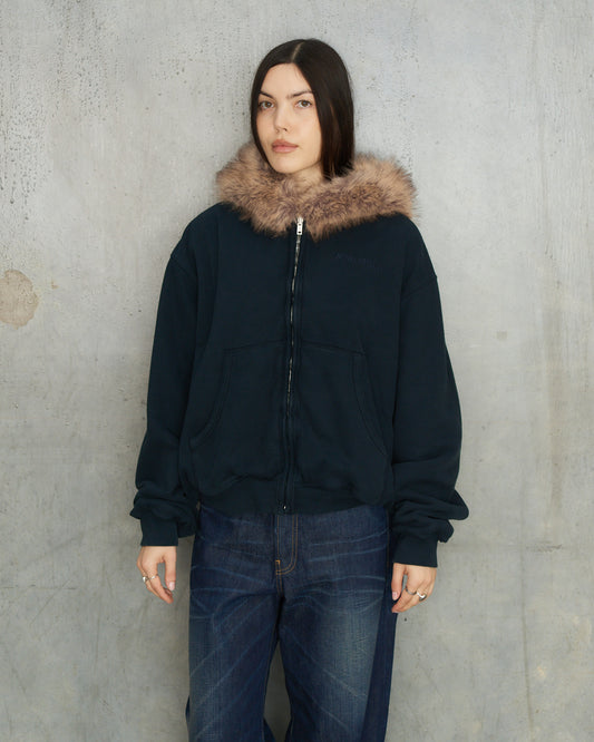 Dark Navy Fur Collar Zip Hoodie