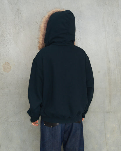 Dark Navy Fur Collar Zip Hoodie
