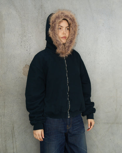 Dark Navy Fur Collar Zip Hoodie