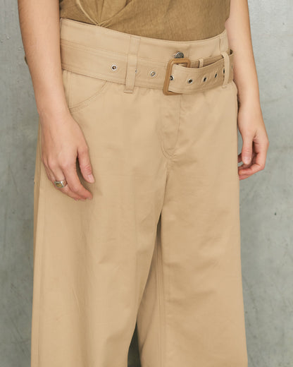 Pale Beige Twill Belted Trousers