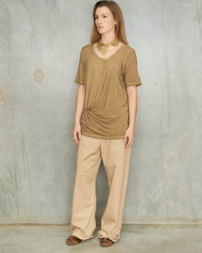 Pale Beige Twill Belted Trousers