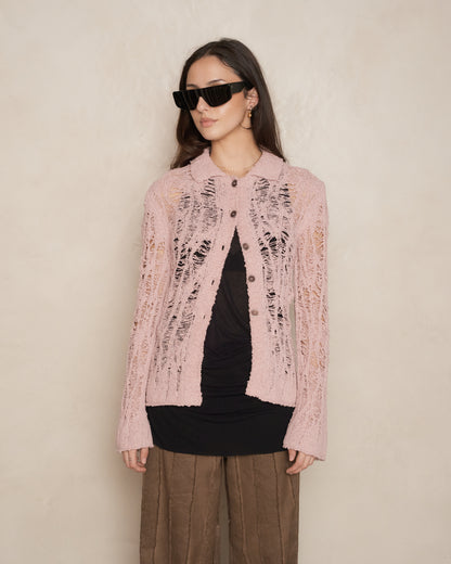 Pastel Pink Loose Knit Cardigan