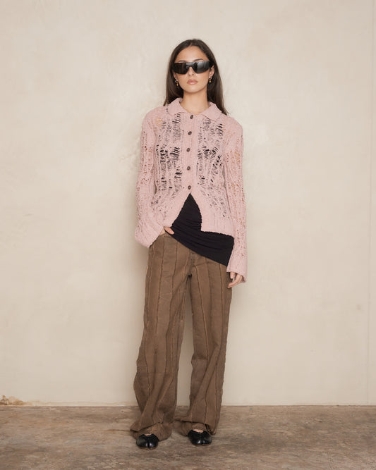 Pastel Pink Loose Knit Cardigan