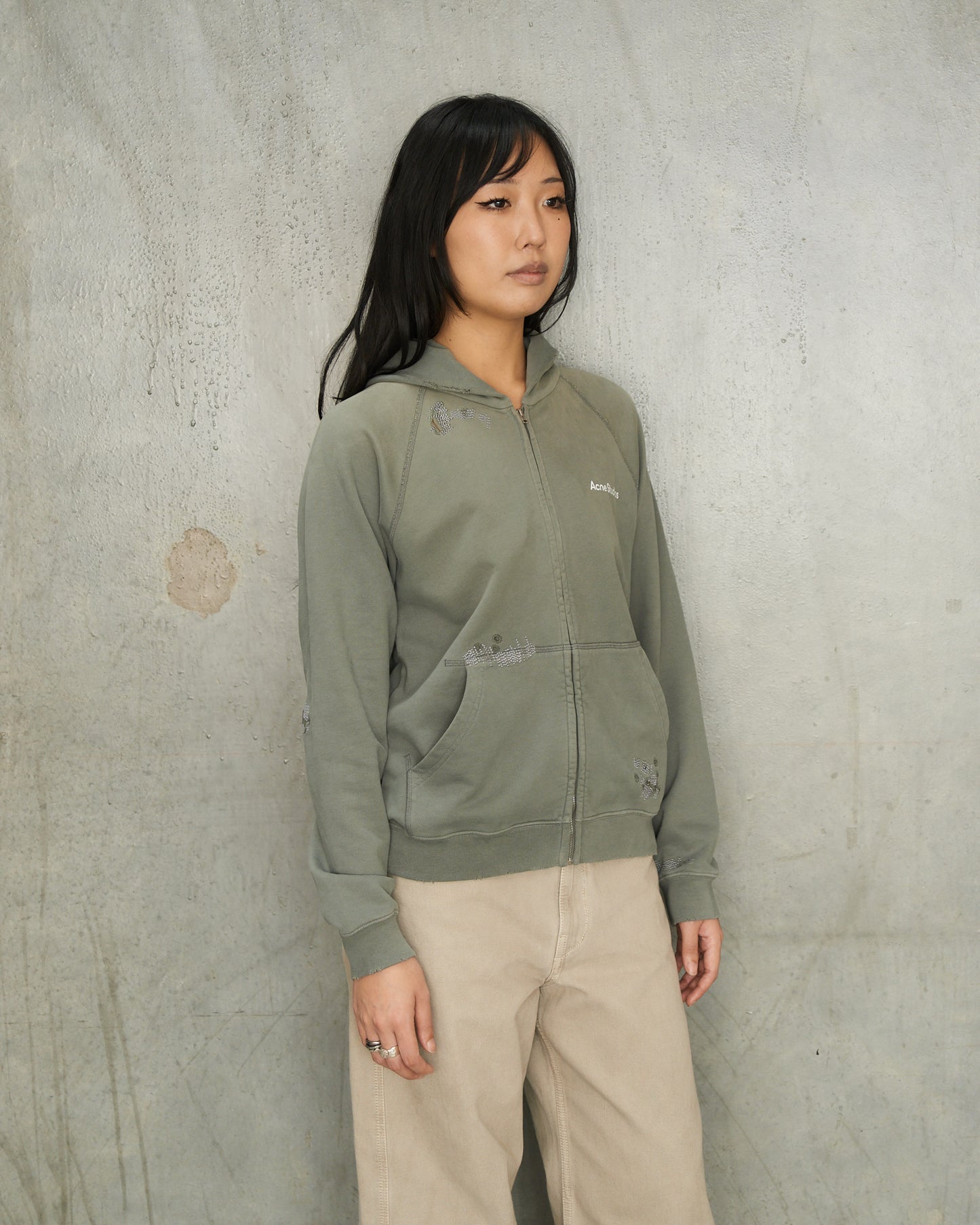 Slate Grey Mended Logo Hoodie